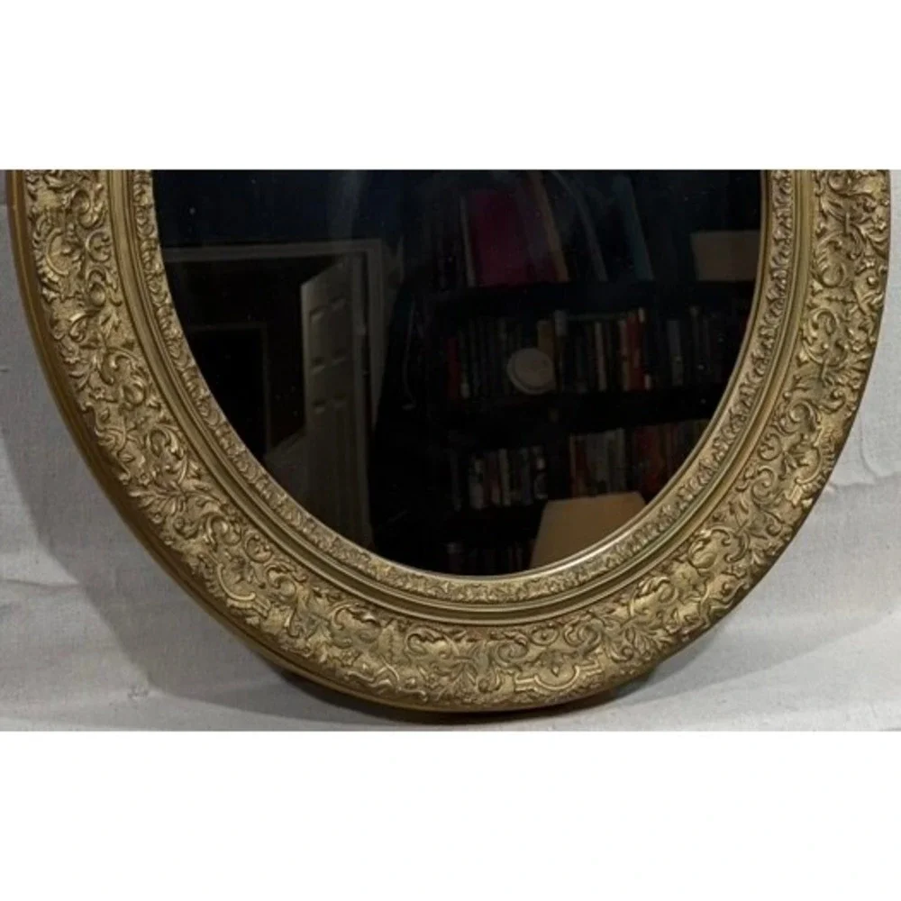 Vintage Intercraft Industries Gold Ornate Oval Wall Mirror Victorian 26x21